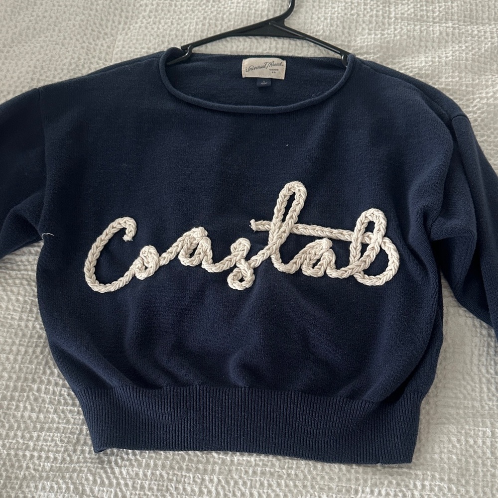 Viral Universal Thread Navy Blue Crewneck Sweater with White Rope Script, size S
